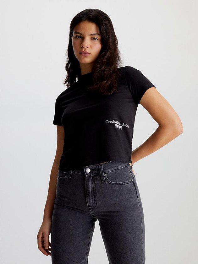 Calvin Klein USA Cropped Logo Womens T-Shirt Black 5207386-IR